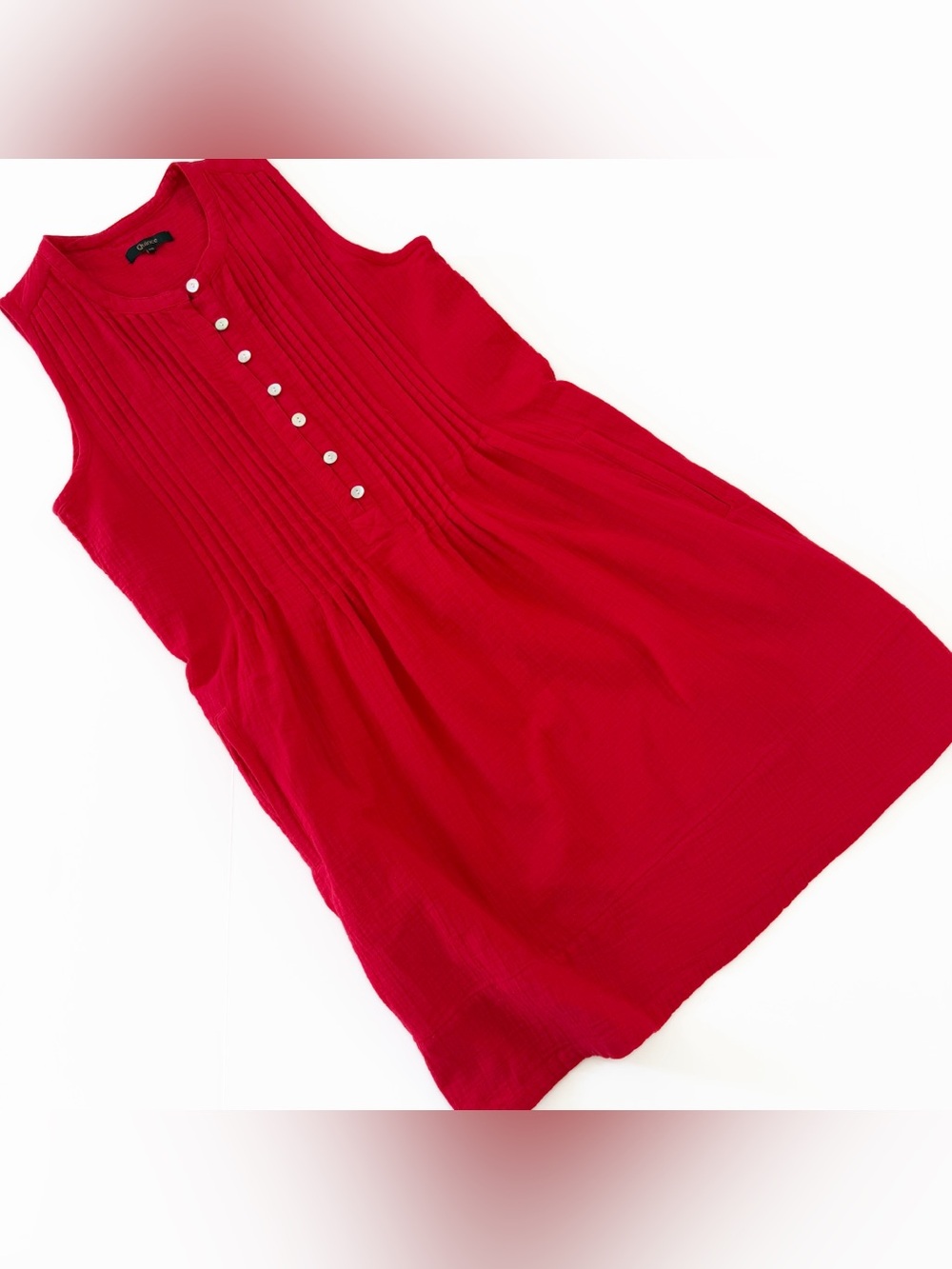 Quince Dress Womens XS Red Pintuck Pockets Organic Cotton